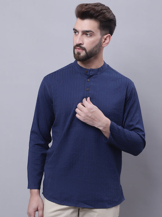 Even Apparels Blue Pure Cotton Short Kurta With Band Collar | Swadesiicart