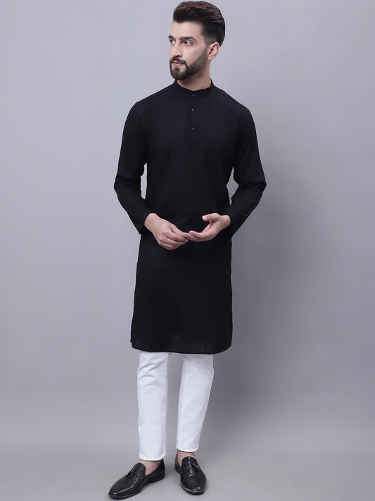 Even Apparels Black Pure Cotton Kurta With Band Collar | Swadesiicart