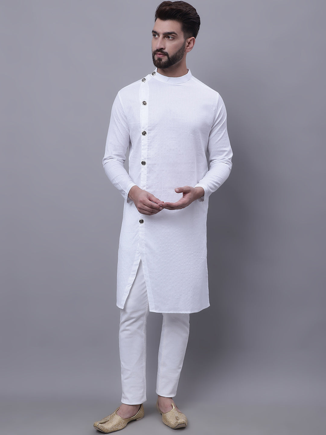 Even Apparels White Sherwani Kurta With Asymetrical Cut | Swadesiicart