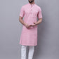 Even Apparels Pink Pure Cotton Short Sleeves Kurta With Band Collar | Swadesiicart