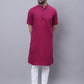 Even Apparels Maroon Pure Cotton Short Sleeves Kurta With Band Collar | Swadesiicart
