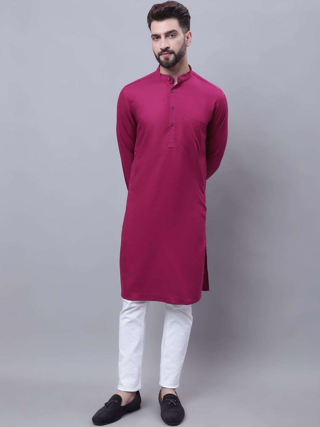 Even Apparels Wine Pure Cotton Kurta With Band Collar | Swadesiicart