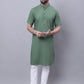 Even Apparels Green Pure Cotton Short Sleeves Kurta With Band Collar | Swadesiicart