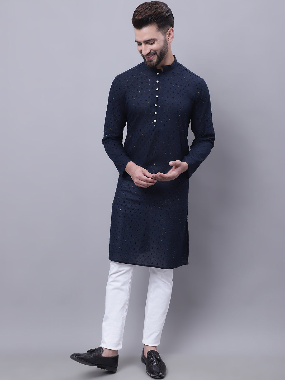 Even Apparels Blue Pure Cotton Kurta With Band Collar | Swadesiicart