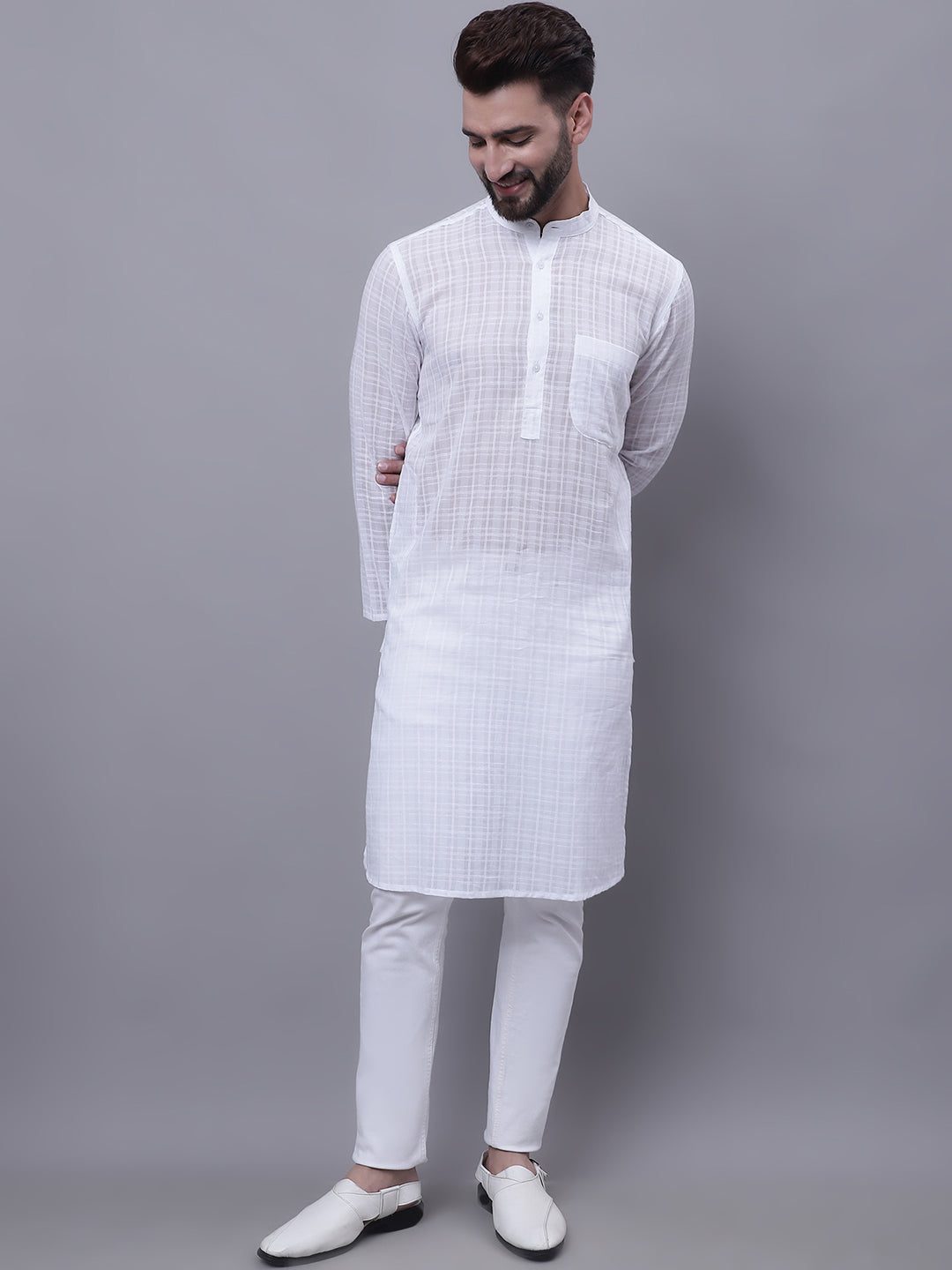 Even Apparels White Pure Cotton Kurta With Band Collar | Swadesiicart