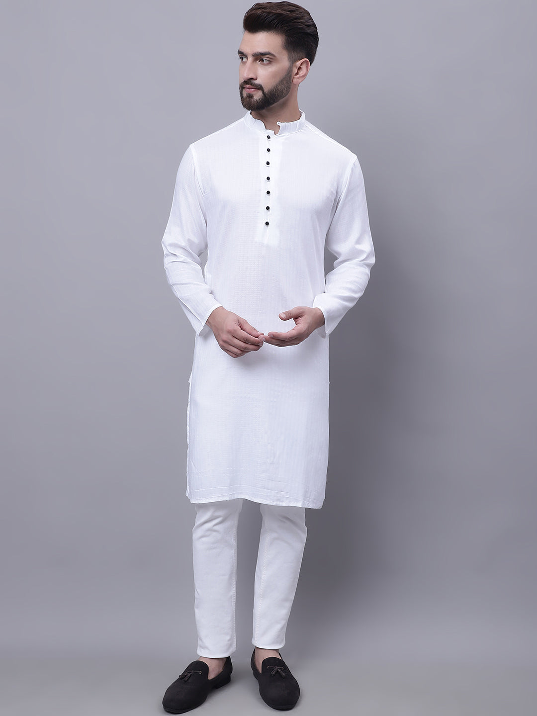 Even Apparels White Pure Cotton Kurta With Band Collar | Swadesiicart