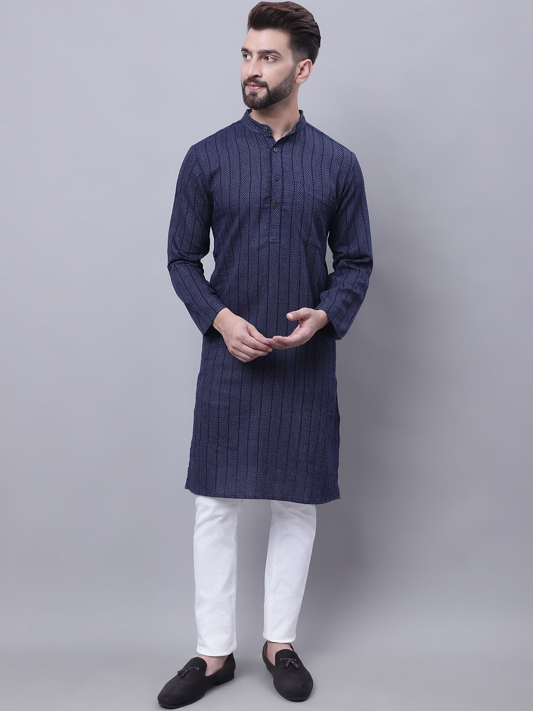 Even Apparels Blue Pure Cotton Kurta With Band Collar | Swadesiicart