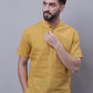 Even Apparels Yellow Pure Cotton Short Sleeves Kurta With Band Collar | Swadesiicart