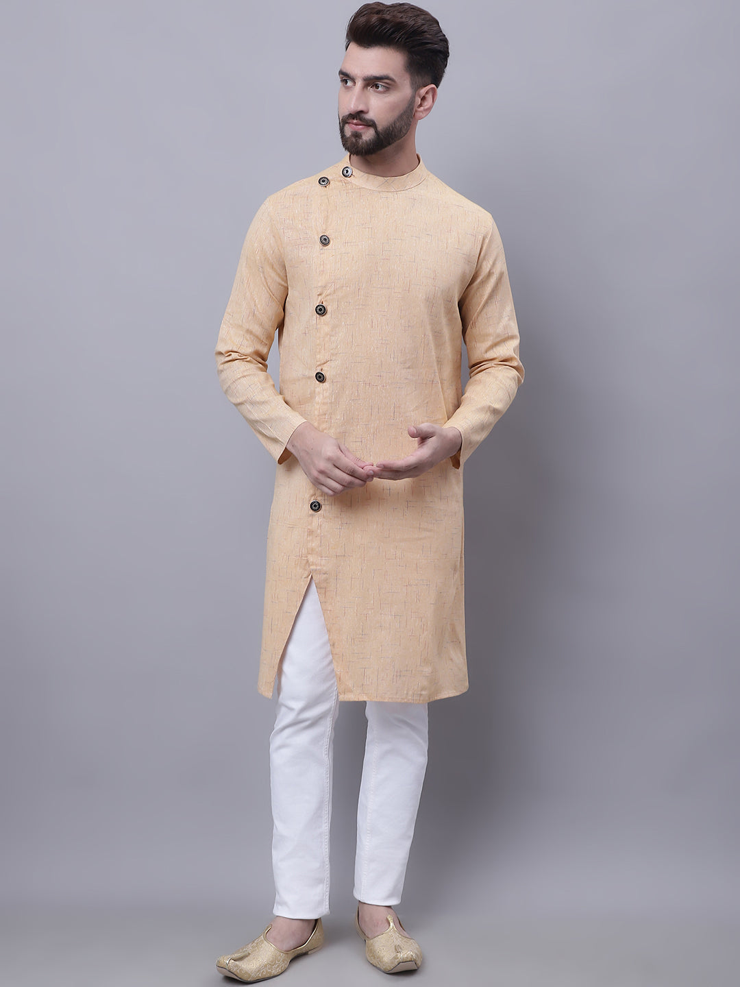 Even Apparels Beige Sherwani Kurta With Asymetrical Cut | Swadesiicart