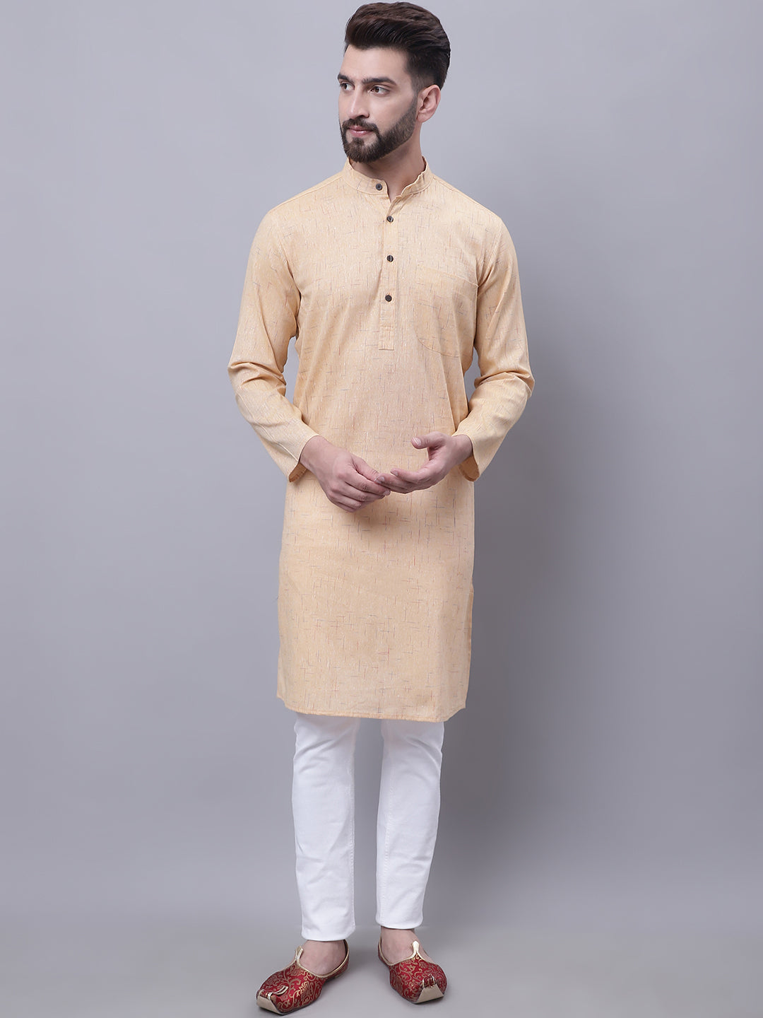 Even Apparels Yellow Pure Cotton Kurta With Band Collar | Swadesiicart
