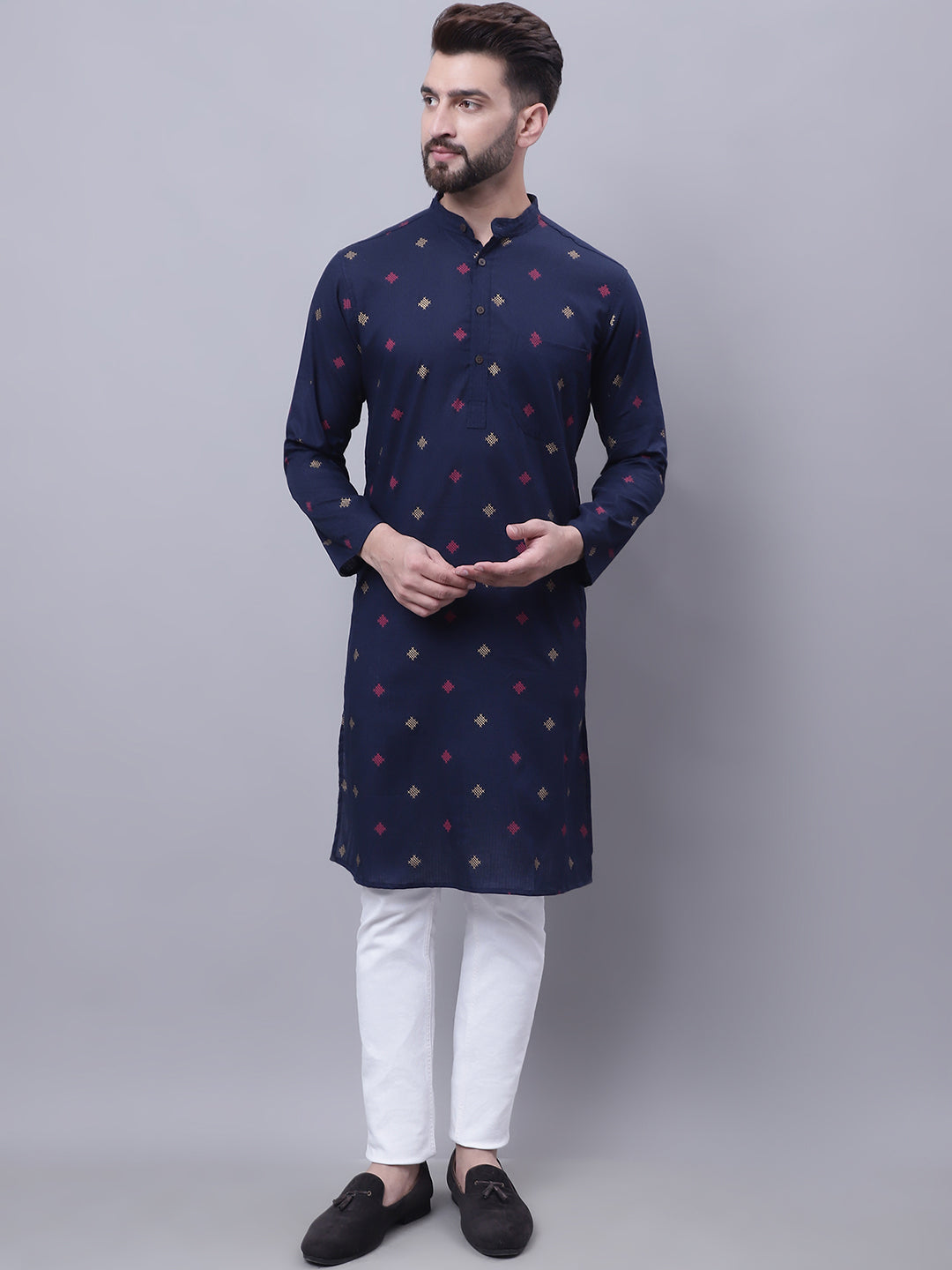 Even Apparels Blue Pure Cotton Kurta With Band Collar | Swadesiicart