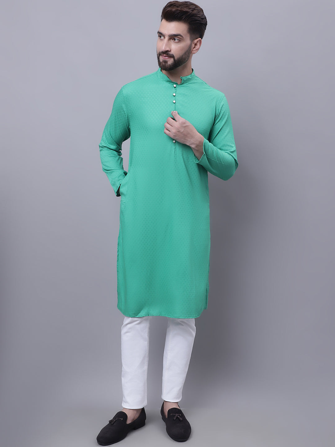 Even Apparels Green Kurta With Band Collar | Swadesiicart