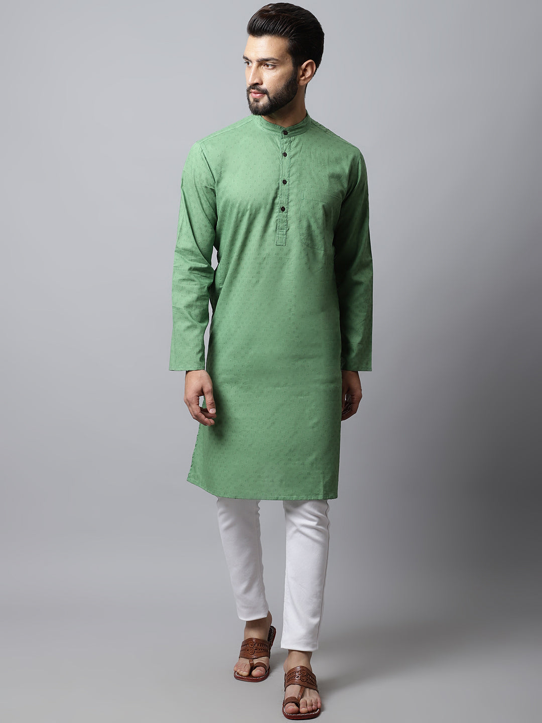 Even Apparels Green Solid Kurta With Band Collar | Swadesiicart
