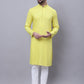 Even Apparels Yellow Pure Cotton Short Sleeves Kurta With Band Collar | Swadesiicart