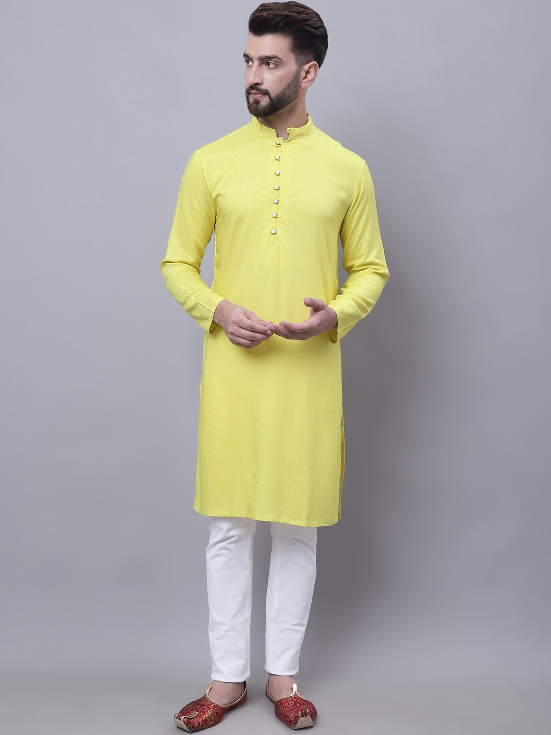 Even Apparels Yellow Pure Cotton Short Sleeves Kurta With Band Collar | Swadesiicart