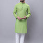 Even Apparels Green Pure Cotton Kurta With Band Collar | Swadesiicart