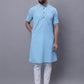 Even Apparels Blue Pure Cotton Short Sleeves Kurta With Band Collar | Swadesiicart