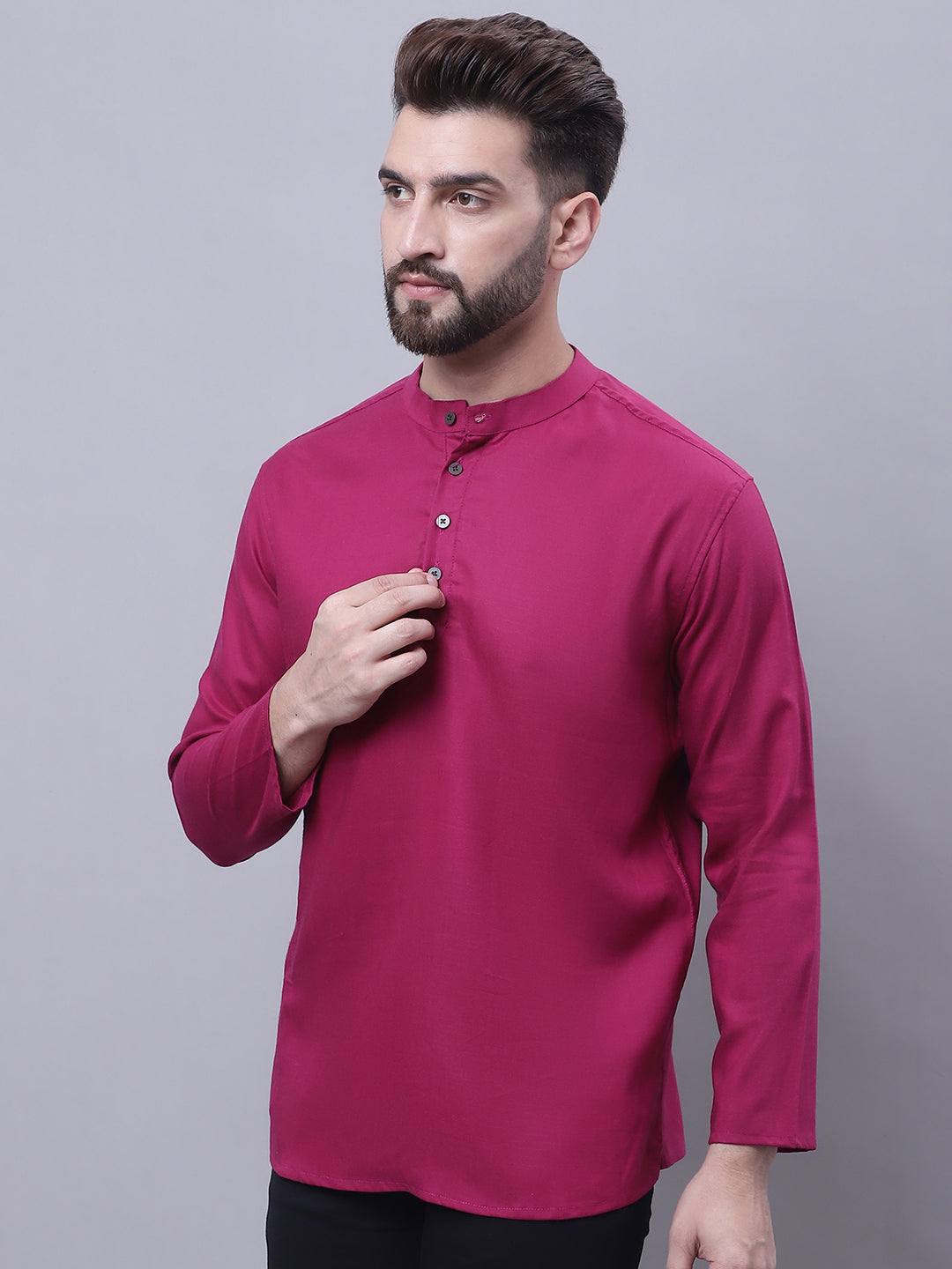 Even Apparels Wine Pure Cotton Short Kurta With Band Collar | Swadesiicart