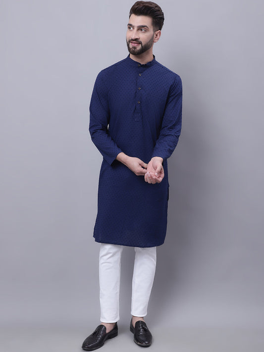 Even Apparels Blue Pure Cotton Kurta With Band Collar | Swadesiicart
