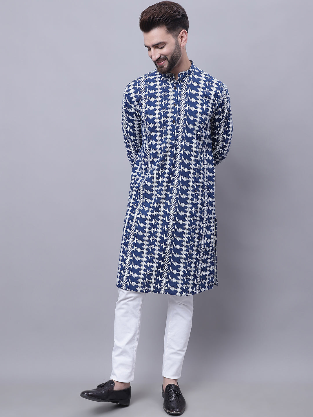 Even Apparels Blue Pure Cotton Kurta With Band Collar | Swadesiicart