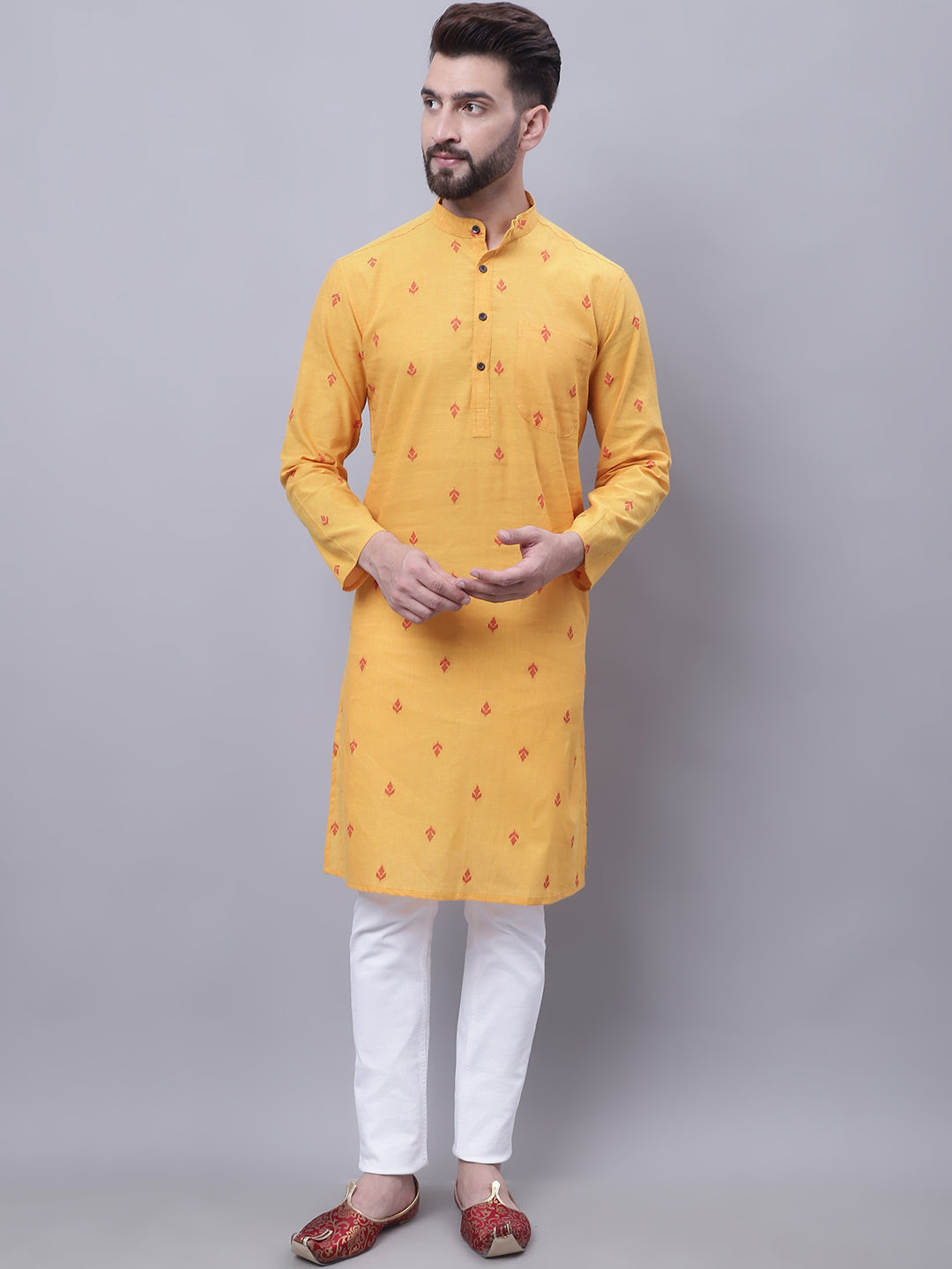 Even Apparels Yellow Pure Cotton Kurta With Band Collar | Swadesiicart