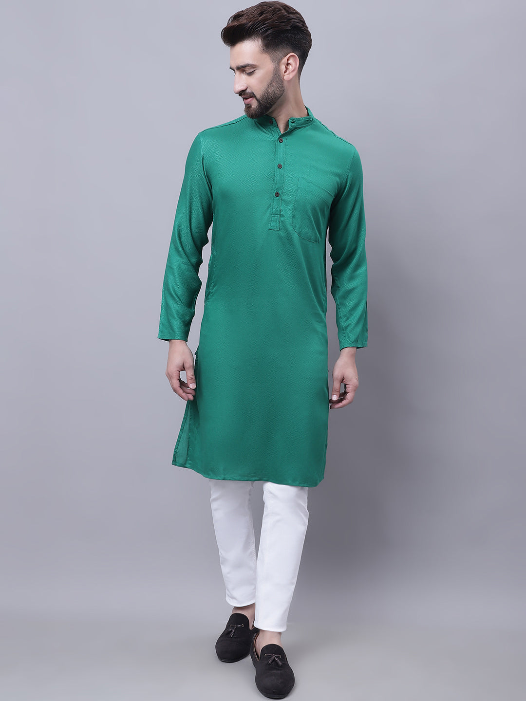 Even Apparels Green Kurta With Band Collar | Swadesiicart
