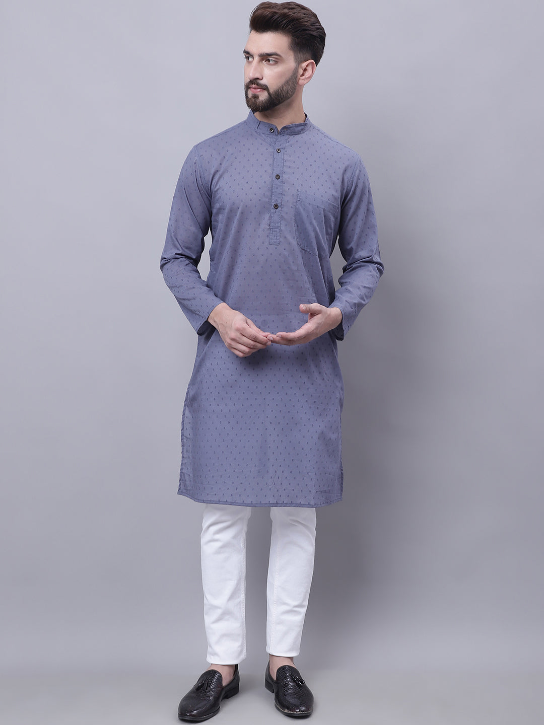 Even Apparels Grey Pure Cotton Kurta With Band Collar | Swadesiicart