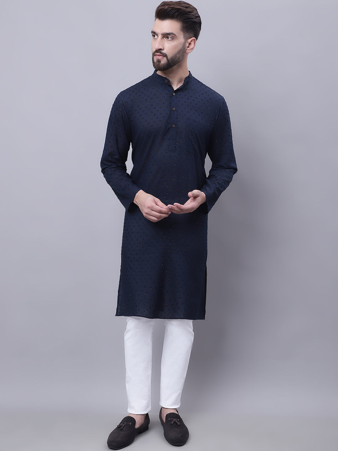 Even Apparels Blue Pure Cotton Kurta With Band Collar | Swadesiicart