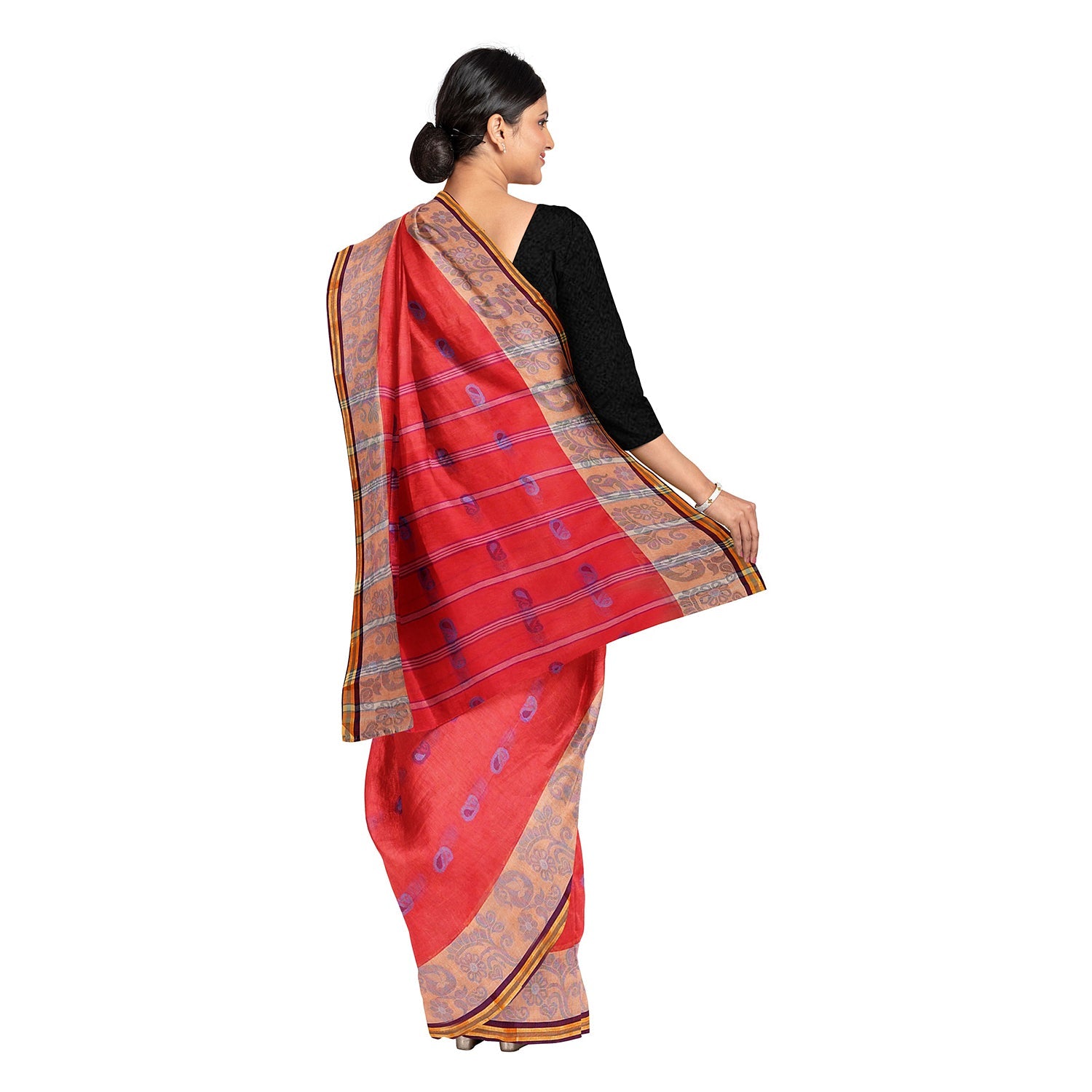 Exclusive Collection 100% Pure Cotton Red Tant Saree With Hand Weaving Work - Swadesiicart