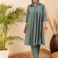 InWeave Women's Light Mint Collared Neck Flared Kurta Pant Set - Swadesiicart