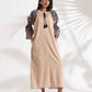 trueBrowns Beige Cotton Print Long Dress | Swadesiicart