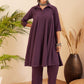 InWeave Women's Graphite Grey Collared Neck Flared Kurta Pant Set - Swadesiicart
