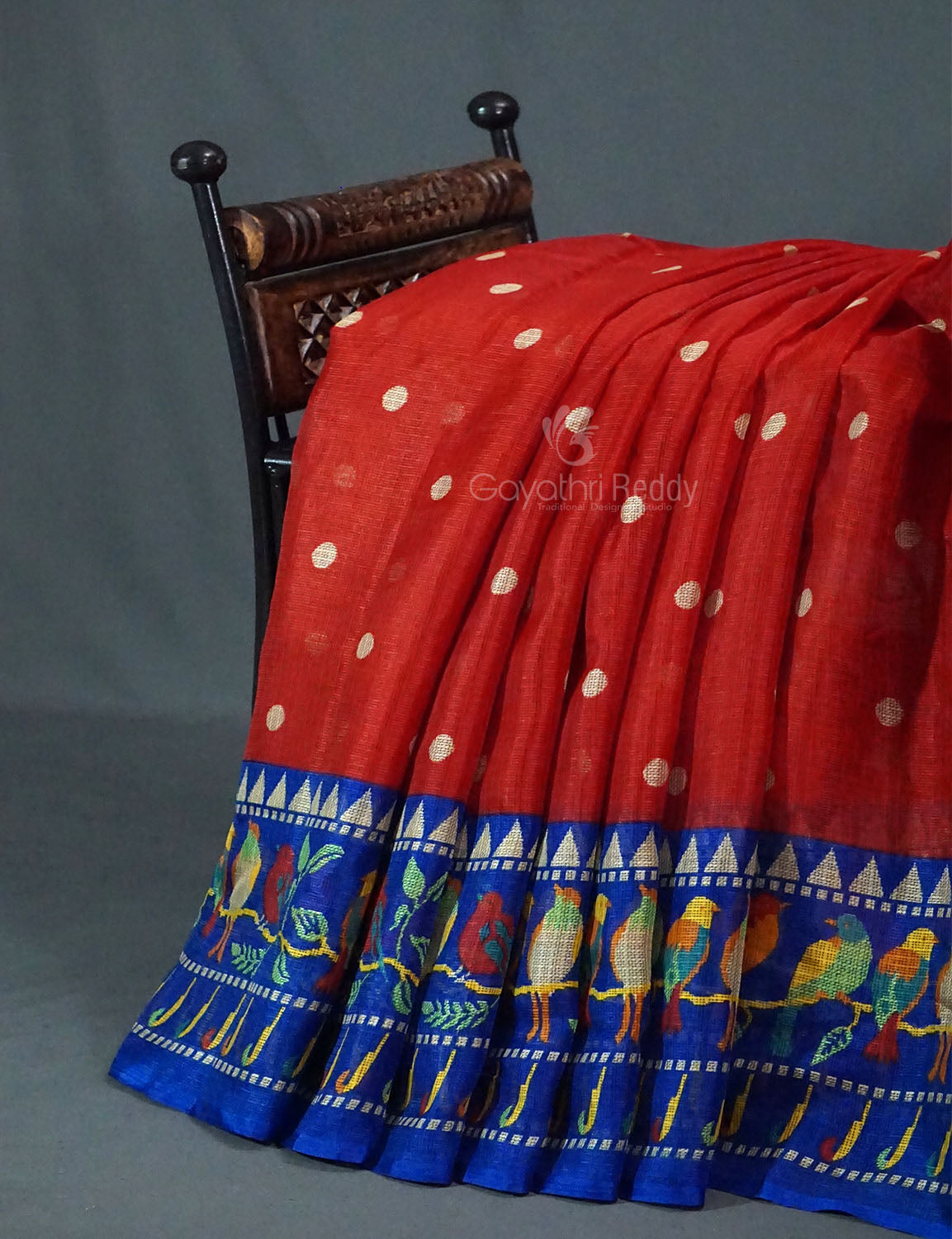 Dark Red Colored with Buttes Semi Silk Kota Saree By Gayathri Reddy Designer Studio | Swadesiicart