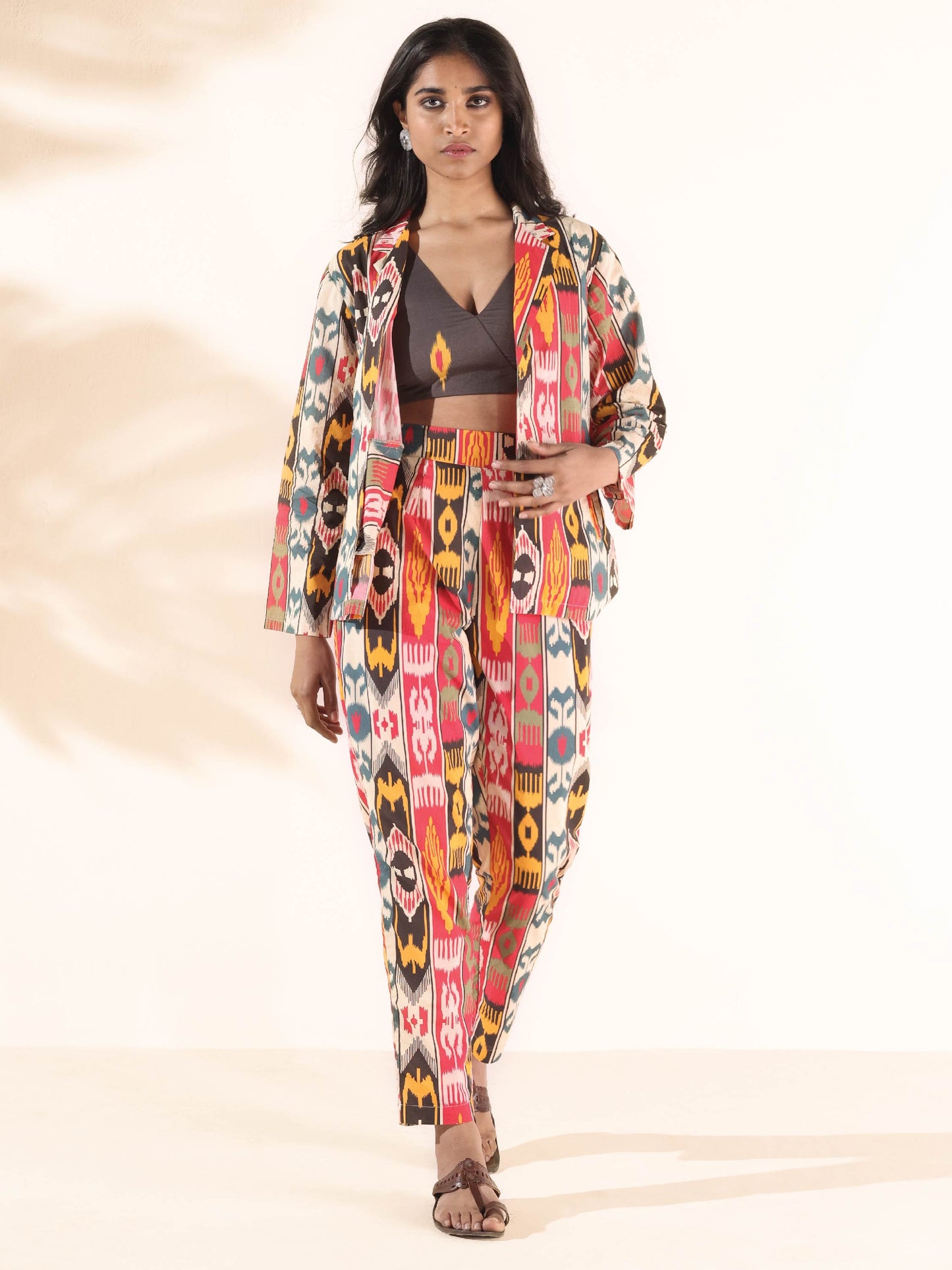 trueBrowns Cola Cotton Ikat Pant Suit Set - Swadesiicart