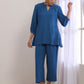 trueBrowns Classic Blue Dobby Pleated Co-Ord Set - Swadesiicart