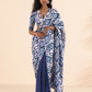 trueBrowns Blue White Muslin Ikat Saree | Swadesiicart