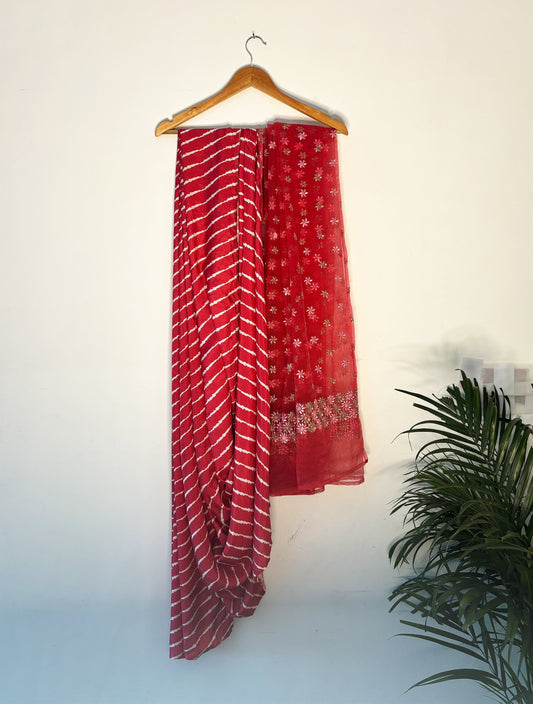trueBrowns Pink Leheriya Saree | Swadesiicart