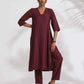 trueBrowns Maroon Dobby Kurta Set | Swadesiicart