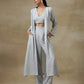 trueBrowns Grey Bandhani Printed Silk Overlay Jacket Blouse Pant Set | Swadesiicart