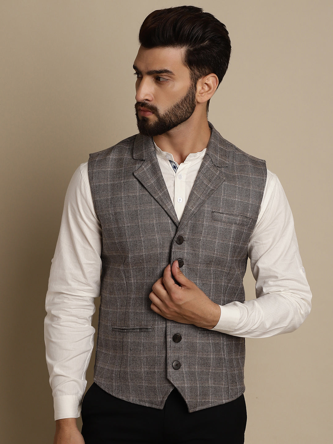 Even Apparels Men's Brown Waistcoat with Notched Lapel | Swadesiicart