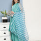 InWeave Women's Teal Lurex Boho Kurta Set With Sky Blue White Leh Dupatta - Swadesiicart