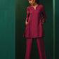 trueBrowns Maroon Silk Relaxed Co-ord Set - Swadesiicart