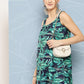 InWeave Women's Navy Green Big Leaf Print Crepe Kurta Set - Swadesiicart