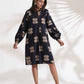 trueBrowns Black Cotton Print Short Dress | Swadesiicart