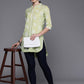 Ahalyaa Mandarin Collar Floral Printed Tunic with Lace Inserts Detail | Swadesiicart