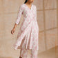 trueBrowns Pink Big Buta On White Print Cotton Angrakha Kurta Pant Set | Swadesiicart