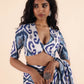 trueBrowns Blue Muslin Ikat Deep V-Neck Blouse | Swadesiicart