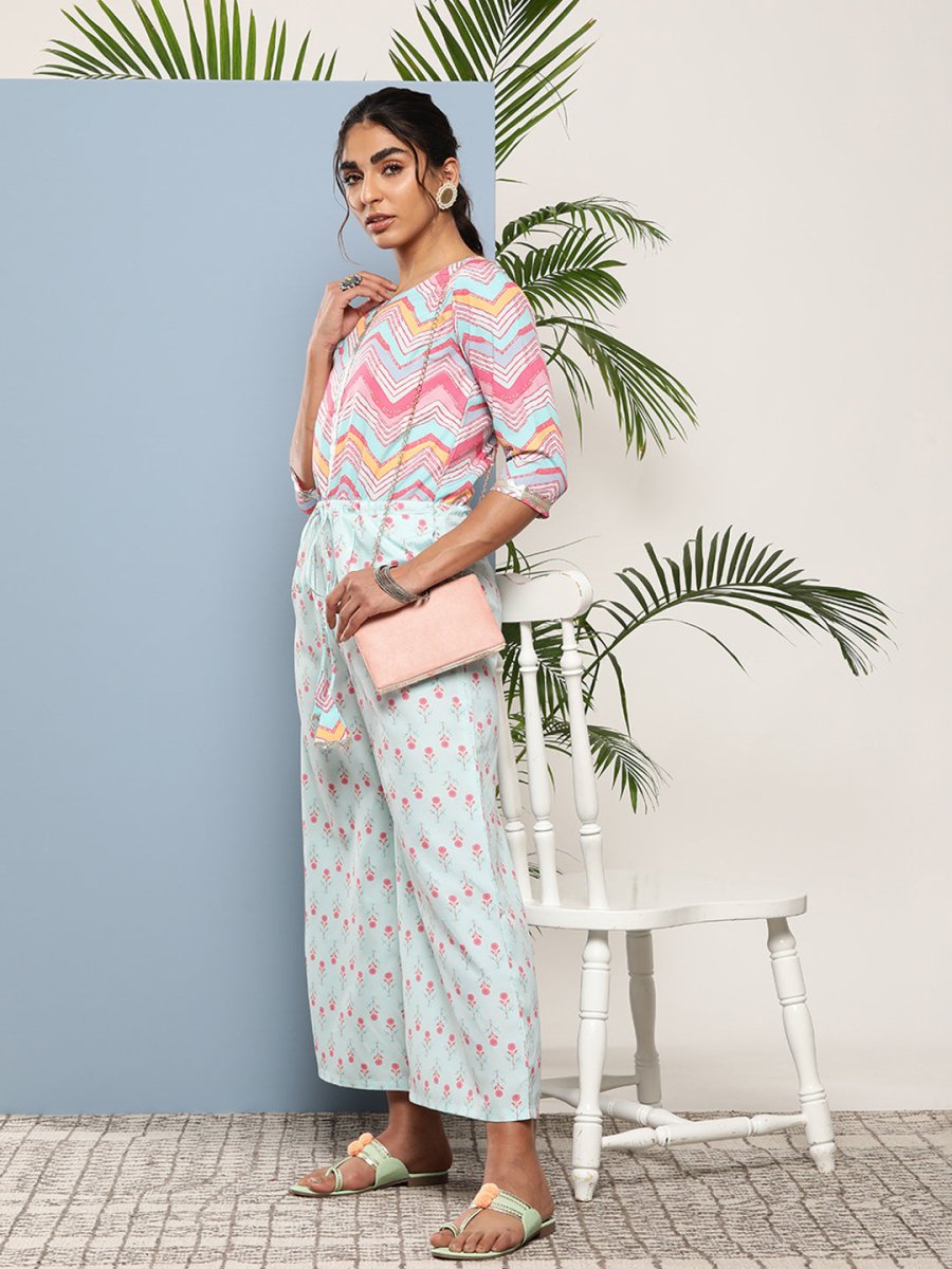 Ahalyaa Printed Waist Tie-Ups Basic Jumpsuit | Swadesiicart