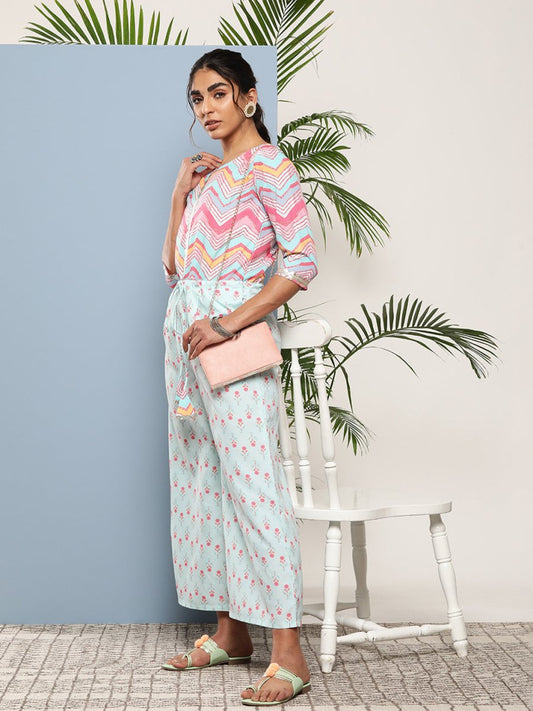 Ahalyaa Printed Waist Tie-Ups Basic Jumpsuit | Swadesiicart