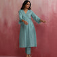 trueBrowns Aqua Blue Cotton Dobby Angrakha Kurta Set | Swadesiicart